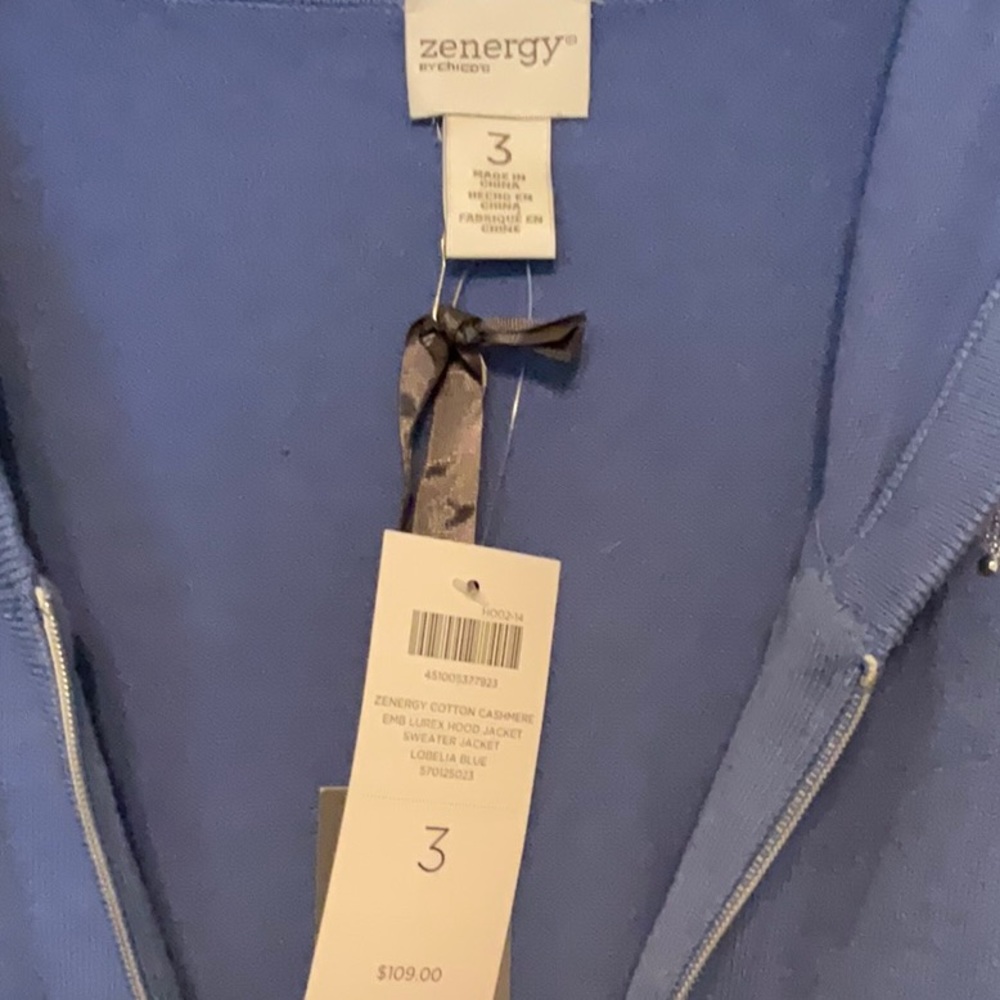 Zenergy cotton cashmere lurex Hood jacket sweater jacket lobelia blue - Picture 5 of 8
